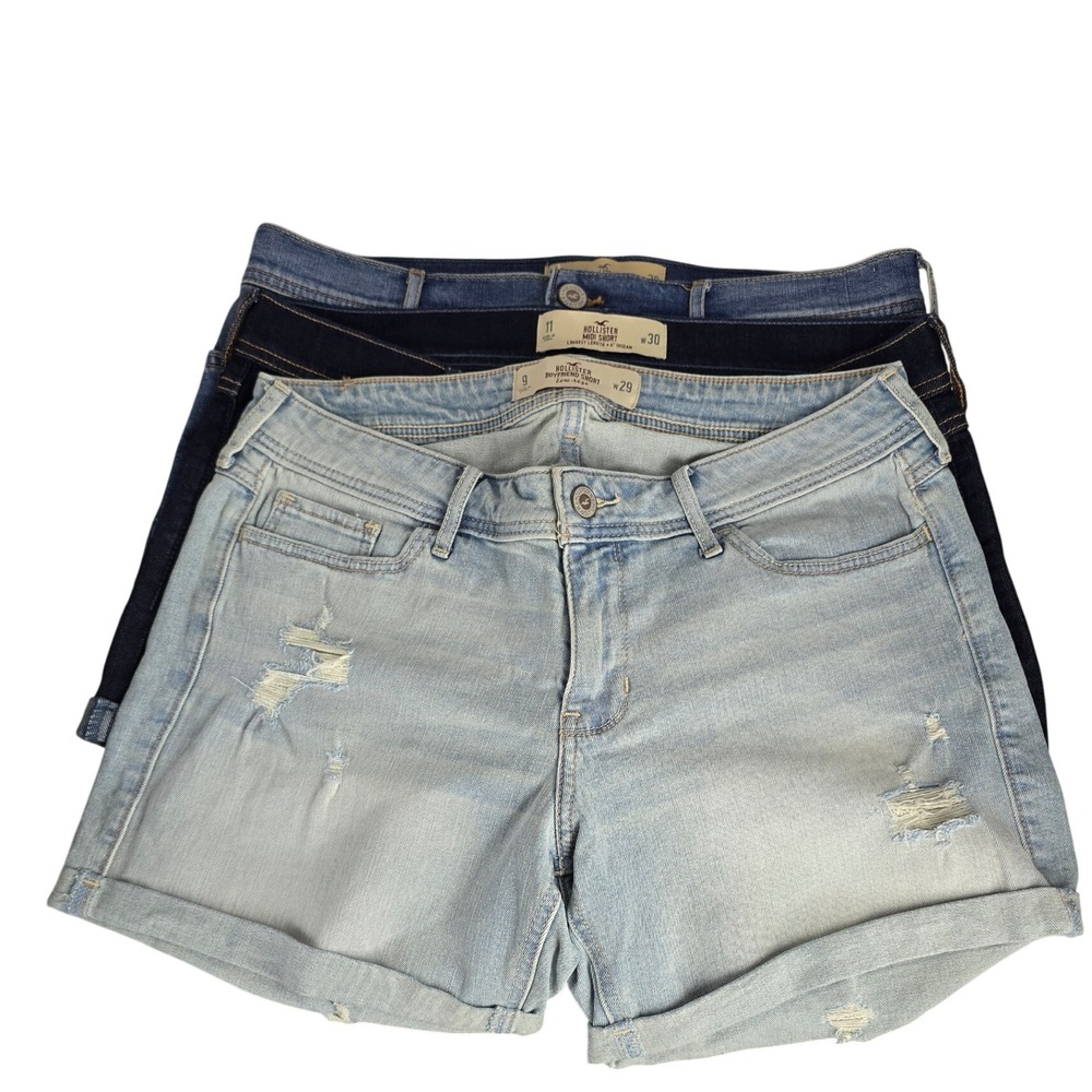Hollister Denim Shorts Bundle Women 9 11 Blue Distressed Cuffed Mid Rise Y2K
